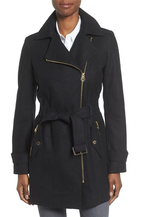 michael kors asymmetrical wool blend trench coat|Wool Blend Belted Coat .